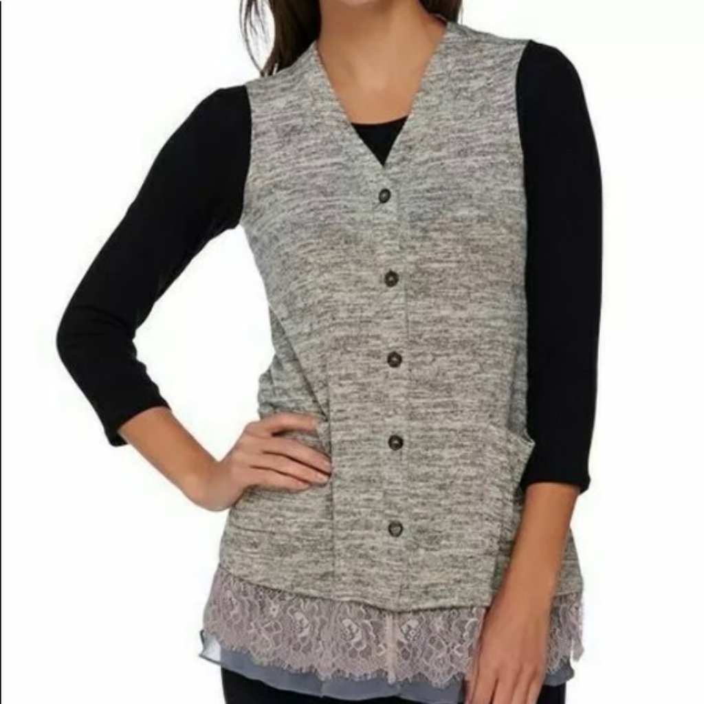 Logo By Lori Goldstein Knit Buttoned Vest
